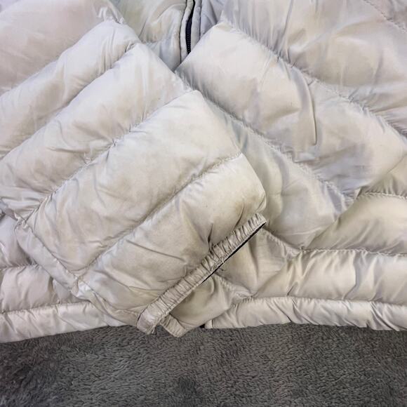 Tommy Hilfiger Mens Large Puffer Jacket White Navy Hooded Spellout Winter Coat - Picture 11 of 11